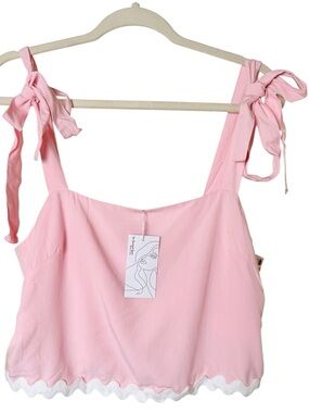 NWT ETOSELL Small Pink Tie-Shoulder Scalloped Hem Camisole